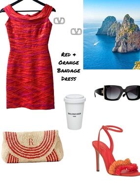 Romyda Keth Hot Pink & Orange Ribbon Bandage Cocktail Dress